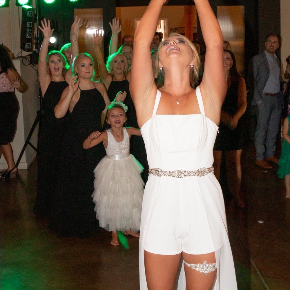 Rachel Allan white Romper with train